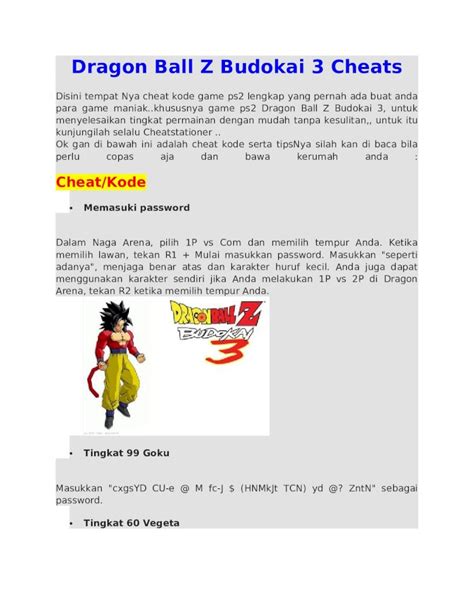 (DOCX) Dragon Ball Z Budokai 3 Cheats - DOKUMEN.TIPS