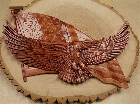 Wood Bald Eagle American Flag Wood Carving | My Favorite Hunting Decor ...