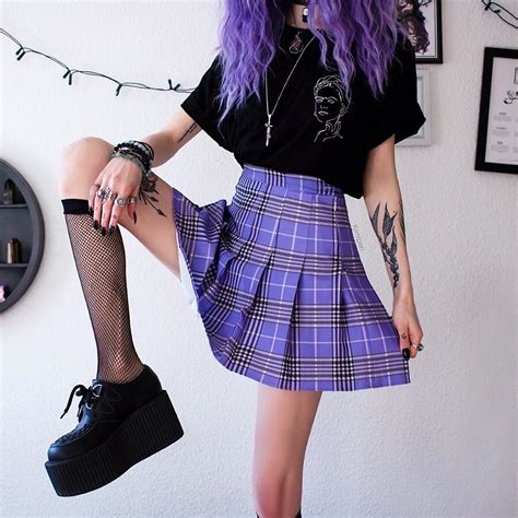 Alt Outfits, Purple Outfits, Edgy Outfits, Cute Casual Outfits, Pretty Outfits, Purple Plaid ...