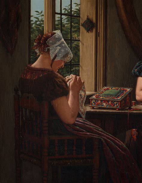 Carl Ludwig Jessen, Interior with needleworking women. - Bukowskis