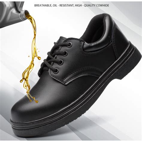 Chef shoes Anti-Slip Rubber Sole Anti-Smashing Steel Toe Anti-Puncture Work Safety Shoes Black ...