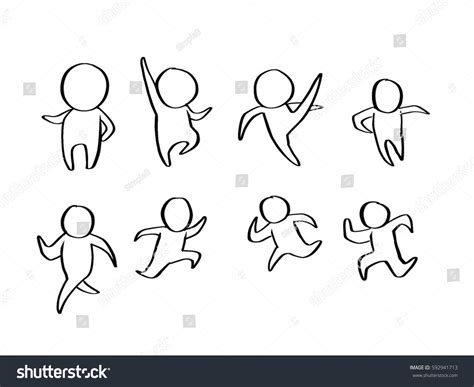 Freehand Simple Drawn Various Cartoon Poses Stock Illustration ...