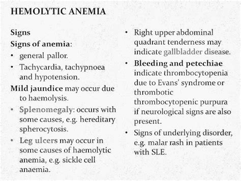 Symptoms of hemolytic anemia - PT Master Guide