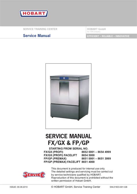 Hobart Glasswasher Service Manual for FX/GX & FP/GP Series