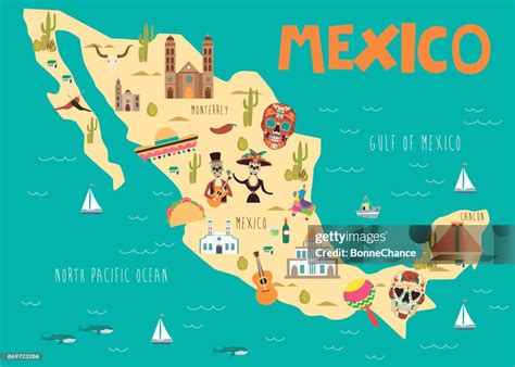 Illustration Map Of Mexico With Landmarks High-Res Vector Graphic ...