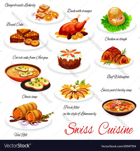 Swiss cuisine christmas dishes with gingerbreads Vector Image