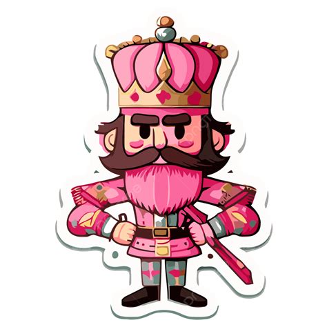 Pink Sticker Of Nutcracker Holding His Sword Vector Clipart, Sticker Design With Cartoon Pink ...