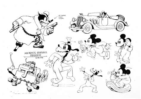 Animation art—and a Japanese 3D print from 1993—of MICKEY’S SERVICE STATION (1935). Mickey Mouse ...