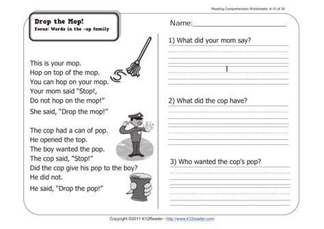 Reading Comprehension For 1st Grade Worksheet