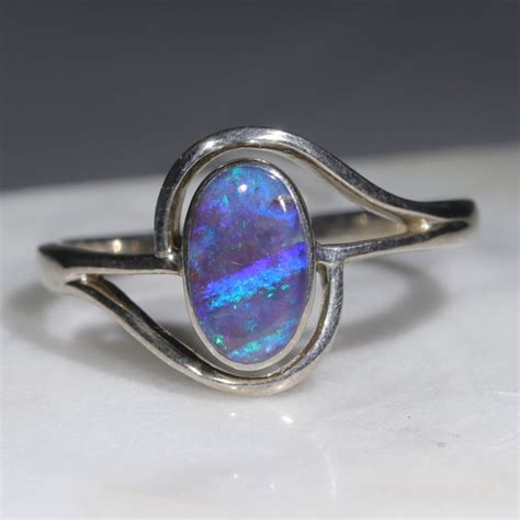 Australian Solid Boulder Opal Silver Ring - Size 9.5