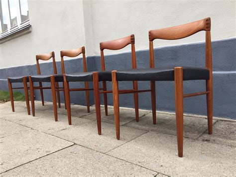 Teak & Black Leather Dining Chairs by H. W. Klein for Bramin, 1960s, Set of 4 for sale at Pamono