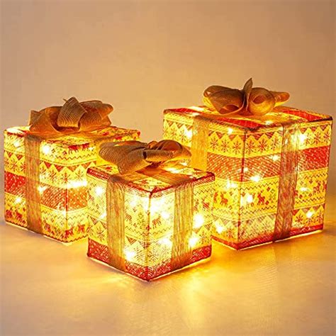 Prsildan Christmas Set of 3 Lighted Gift Boxes Dec... - Christmas Jamboree