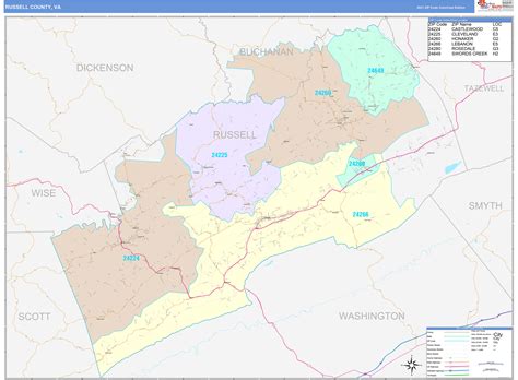 Russell County, VA Wall Map Color Cast Style by MarketMAPS - MapSales