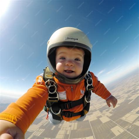 Premium AI Image | Cute baby skydiving