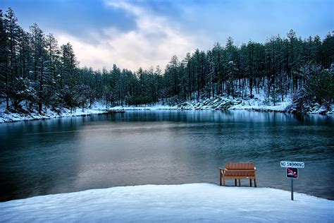 Images USA Goldwater Lake Prescott Arizona Winter Nature Snow