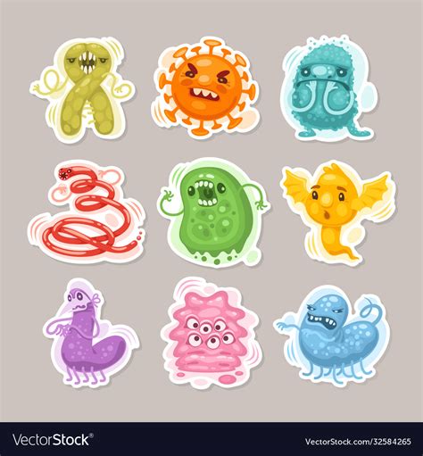 Viruses and bacteria cartoon stickers set Vector Image