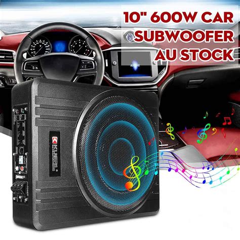 10" 600W Under-Seat Slim Car Active Subwoofer Super Bass Powered Amplifier Amp Subwoofer Car ...