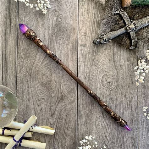 Dark Crystal Wand - Purple and Gold Wand - Hand Carved Magic Wicca Wand ...