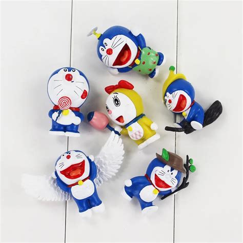 Doraemon Anime PVC Doll Figures 6Pcs/lot Cute Flying Doraemon Classic ...