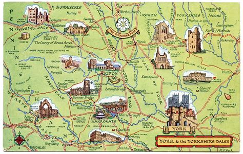 Postcard map of York and the Yorkshire Dales | Drawn by M F … | Flickr