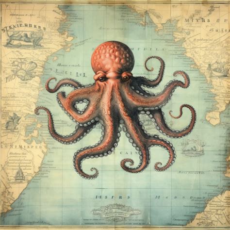 Antique Map Octopus Art Print Free Stock Photo - Public Domain Pictures