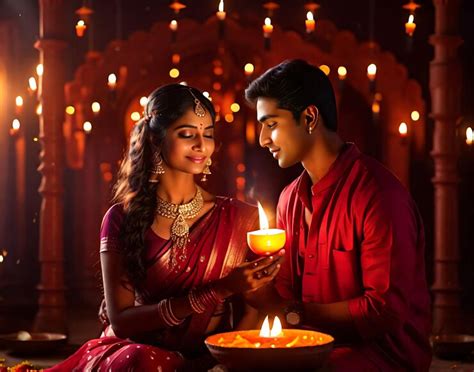 Premium AI Image | Indian woman Diwali festival sopping couple poses