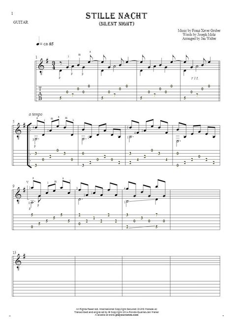 Silent Night - Notes and tablature for guitar solo (fingerstyle) | PlayYourNotes | Silent night ...