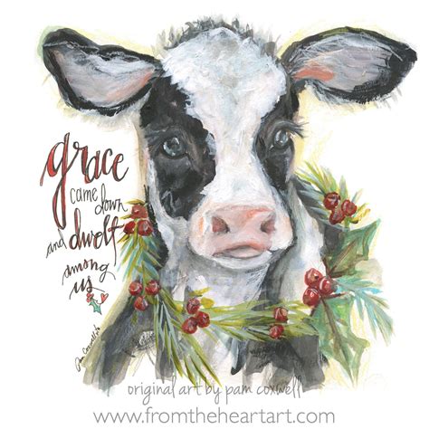 Christmas Cow | Christmas canvas, Cow painting, Christmas paintings