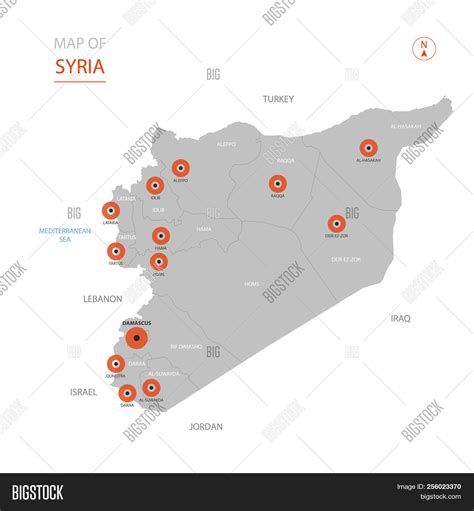 Stylized Vector Syria Map Showing Big Cities, Capital Damascus ...