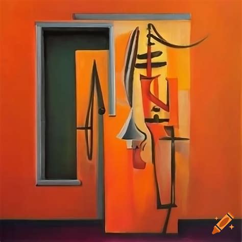 Surrealism painting with an orange door on Craiyon