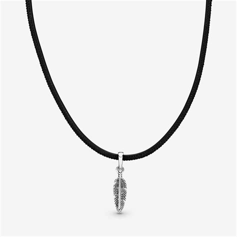 PANDORA Black Leather Feather Choker Necklace - Lyst