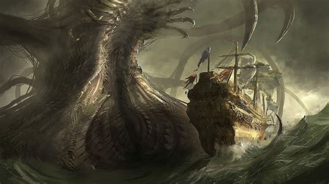 Pirate ship digital wallpaper, fantasy art, digital art, artwork, Kraken HD wallpaper ...