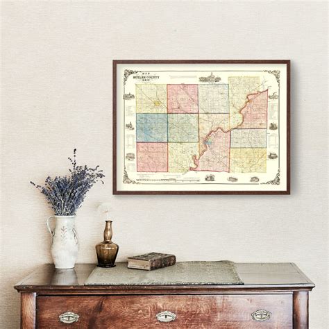 Vintage Map of Butler County, Ohio 1855 by Ted's Vintage Art