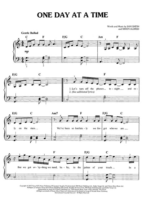 One Day At A Time" Sheet Music by Sam Smith for Easy Piano/Vocal/Chords - Sheet Music Now