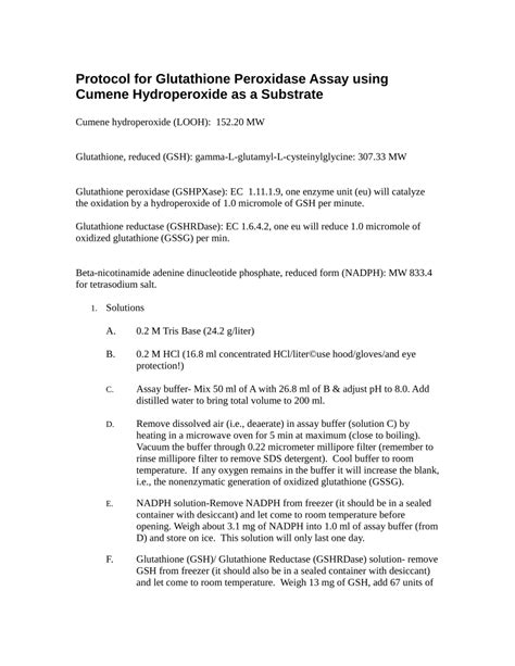 (PDF) Assay for Glutathione Peroxidase