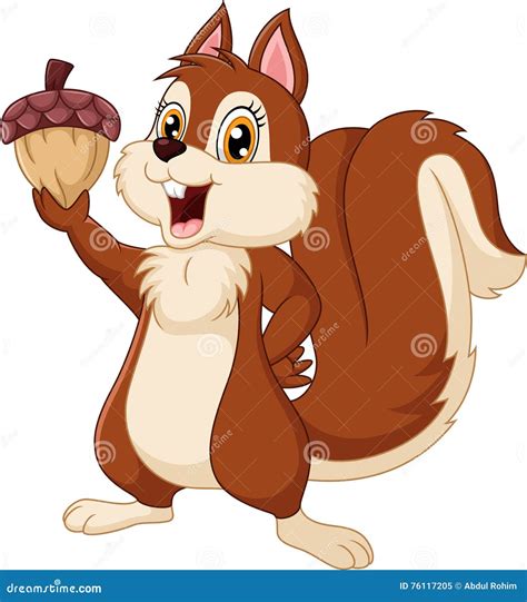 Cute Squirrel Cartoon Holding Acorn Stock Vector - Illustration of drawing, acorn: 76117205