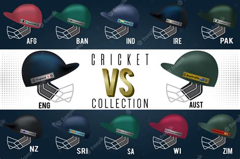 Premium Vector | Cricket Helmet Set of 12 Popular Countries