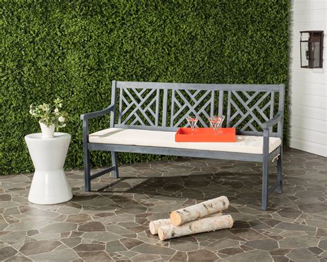 Safavieh Bradbury Outdoor Modern 3 Seat Garden Bench with Cushion ...