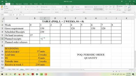 Using Excel Formulas - MRP POQ (Periodic Order Quantity - Material Requirement Planning) - YouTube