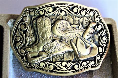 Vintage Solid Brass Western Belt Buckle, Western Americana