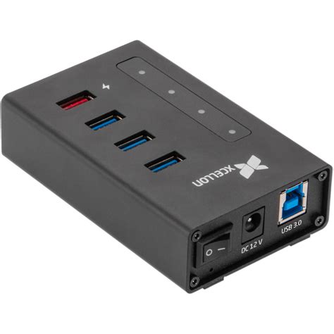 Xcellon 4-Port Powered USB 3.0 Slim Aluminum Hub SH4-3H1HC-2 B&H