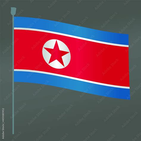 North Korea Communist flag and pole symbol flat vector with gradient ...