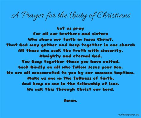 A Prayer for Unity of Christians ⋆ Our Father Prayer - Christians United in Faith