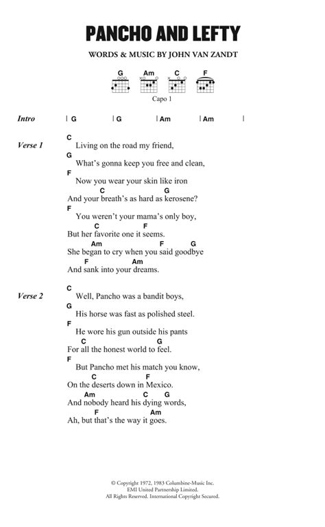 Pancho and Lefty by Townes Van Zandt - Guitar Chords/Lyrics - Guitar ...