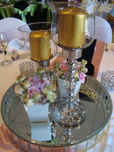 Mirror Tray Reception Centerpieces