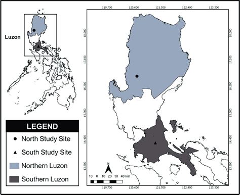 Map showing the collection sites in Northern and Southern Luzon ...