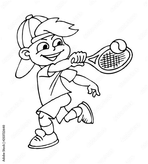 Boy playing tennis, children sports, black and white clipart Stock ...