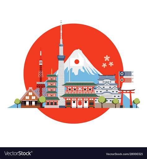 Japan travel places and landmarks Royalty Free Vector Image