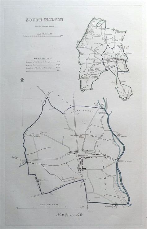 Antique Map SOUTH MOLTON, DEVON, Street Plan, Dawson Original 1832: Map ...