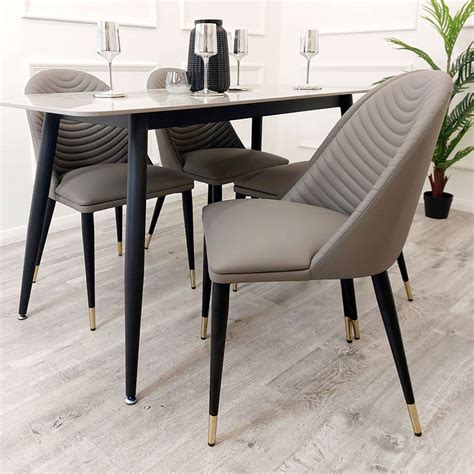 Alba Grey Leather Dining Chair | Grey Leather Dining Chair